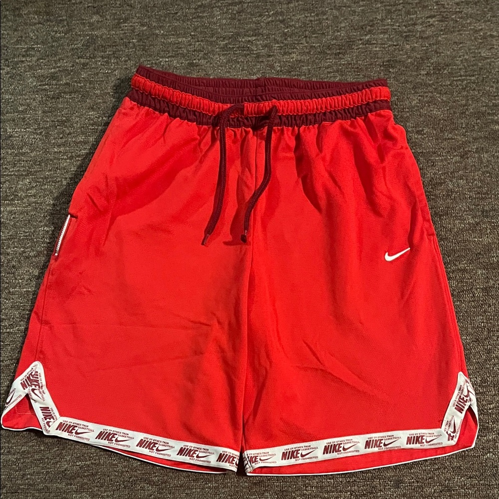 Nike Men's Red Athletic Shorts with Logo Trim